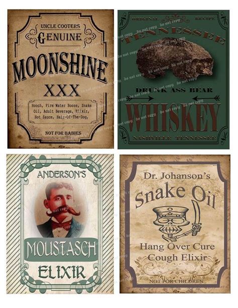 Primitive Vintage Whiskey Moonshine Elixir Labels Fh468 Vintage