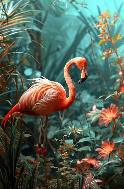 A Pink Flamingo In The Jungle Stock Photo Image Of Lush Wild