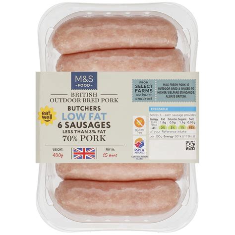 M S Select Farms British 6 Pork Sausages Less Than 3 Fat