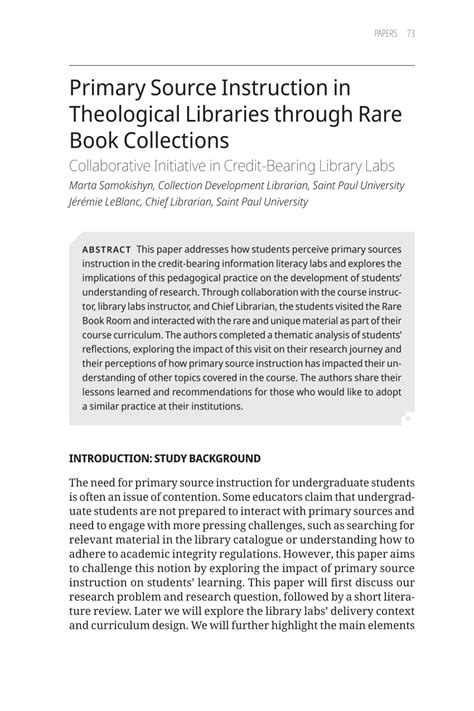 Pdf Primary Source Instruction In Theological Libraries Through Rare