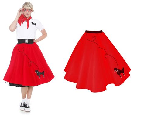 Ladies 50s Poodle Skirt Red With Black Poodle By Hiphop50sshop