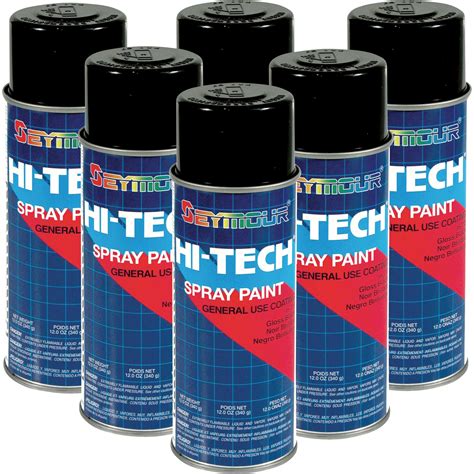 Seymour Hi Tech Enamel Spray Paint Gloss Black 6 Ct Case 16 Oz