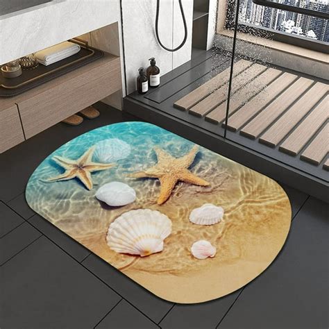 Beach Seashell Bathroom Rugs Non Slip Washable Super Absorbent Bath Mat ...