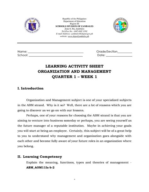 Org Management Q77 Republic Of The Philippinesdepartment Of Education Schools Division Of