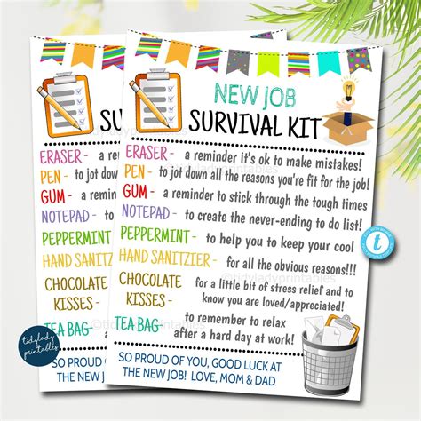 New Job Survival Kit Tag Congratulations New Career Gift Ideas Dream