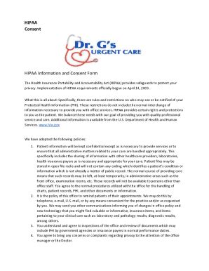 Fillable Online HIPAA Consent HIPAA Information And Consent Form Fax