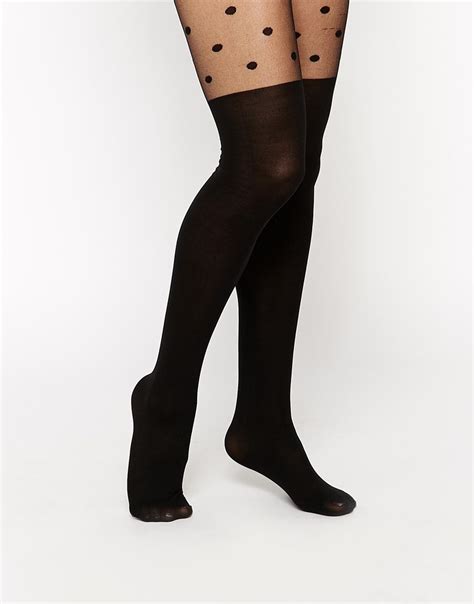 Asos Polka Dot Over The Knee Tights With Support Detail Socks And