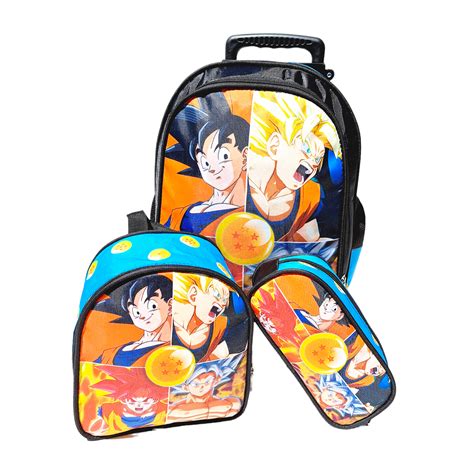 Kit Mochila Dragon Ball Rodinha Lancheira Termica Estojo Ziper