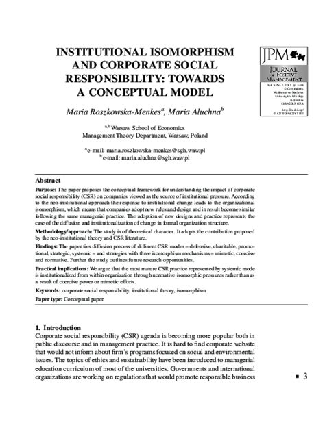 Pdf Institutional Isomorphism And Corporate Social Responsibility