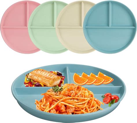 9 Inch Divided Dinner Plate Sets 4 Pieces Unbreakable Diet Plates