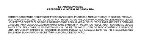 Prefeitura Municipal De Santa Rita Extrato Das Atas De Registro De