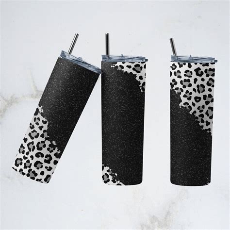 Oz Glitter Leopard Skinny Tumbler Design Straight Sublimation Wrap