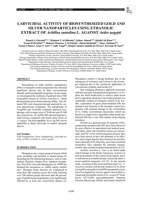 Pdf Larvicidal Activity Of Biosynthesized Gold And Silver