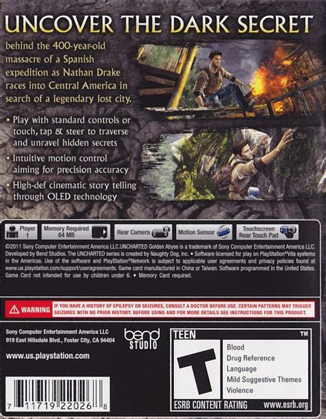 Uncharted: Golden Abyss (2011) PS Vita box cover art - MobyGames