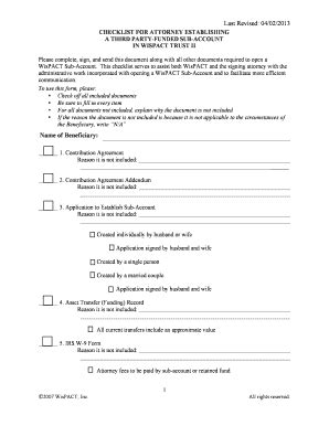 Fillable Online Wispact Checklist For Attorney Establishing Bene Sub