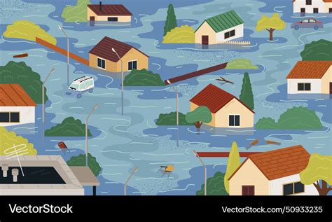 Catastrophic flood natural disaster scene Vector Image