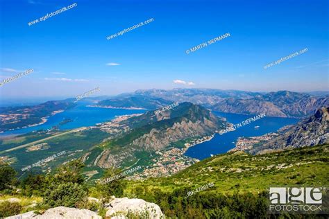 Bay of Kotor, left airport Tivat, near Kotor, Montenegro, Stock Photo ...