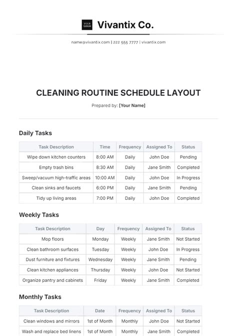 Free Cleaning Routine Schedule Layout Template Edit Online And Download