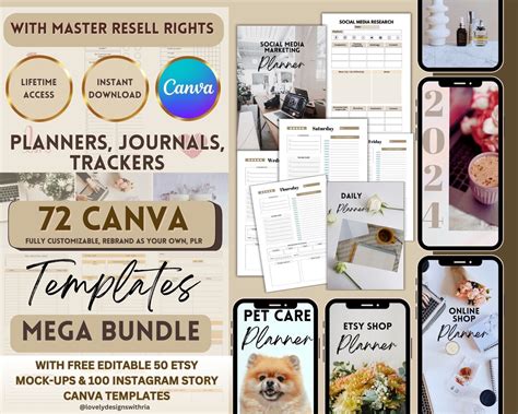 72 Canva PLR Templates PLR Digital Planners Journals Trackers