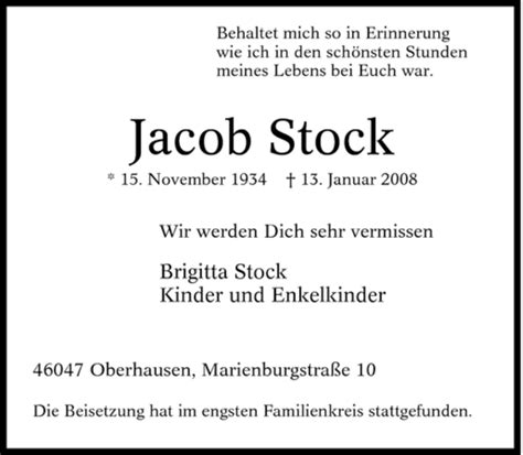 Traueranzeigen Von Jacob Stock Trauer In Nrw De