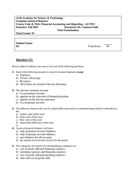 0 Final Exam Arab Academy For Science And Technology Graduate School