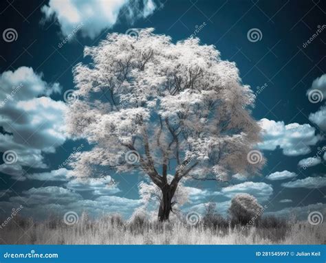 Tree Merges With Clouds In Double Exposure Stock Illustration