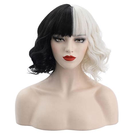 Buy Cairoyar Cosplay Wigs Cruella De Vil Half Black And Half White Curly Wig Hair Cosplay Party