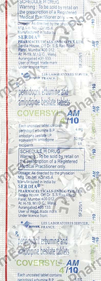 Coversyl Am 4 10mg Strip Of 10 Tablets Uses Side Effects Price