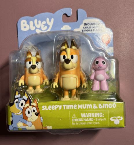 Bluey Sleepy Time Chilli Mum Bingo And Floppy Figures Brand New