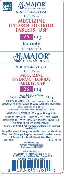 Meclizine Fda Prescribing Information Side Effects And Uses