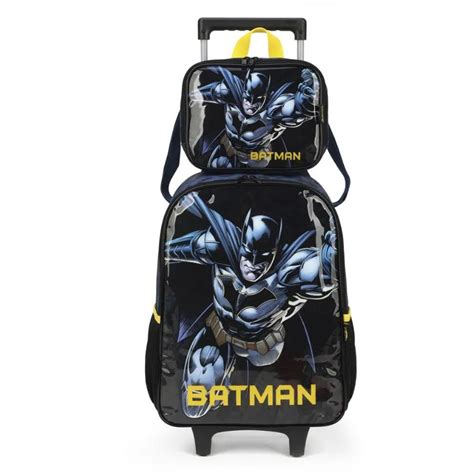 Kit Mochila De Rodinhas Lancheira Luxcel Batman Preto