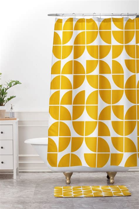 Mid Century Modern Geometric 20 Yellow Shower Curtain And Mat The Old