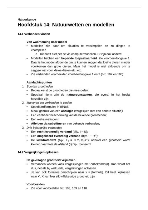 Samenvatting NOVA Hoofdstuk 14 Natuurwetten En Modellen Natuurkunde