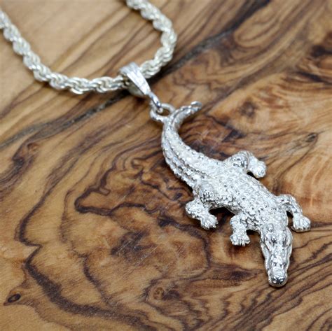 Large Alligator Necklace For Man On Rope Chain Agrijewelry Chris Chaney