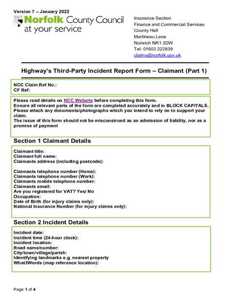 Fillable Online Highways Third Party Claim Form Fax Email Print Pdffiller