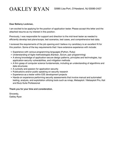 Application Tester Cover Letter Velvet Jobs