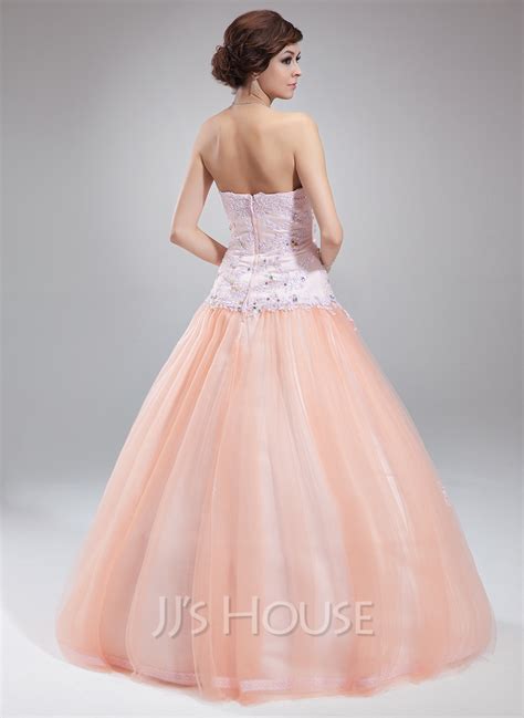 Ball Gown Strapless Floor Length Tulle Quinceanera Dress With Beading