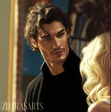 A Painting Of A Man With Curly Hair Looking At A Woman S Face In Front