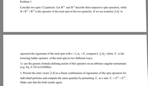 Solved Consider Two Spin Particles Let S And S Chegg