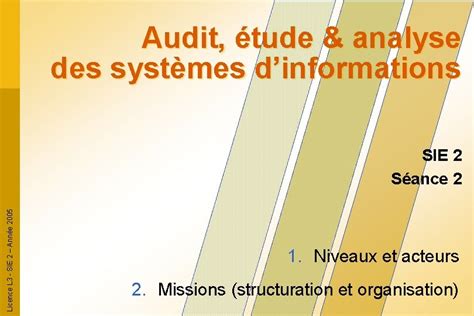 Audit Tude Analyse Des Systmes Dinformations Licence L