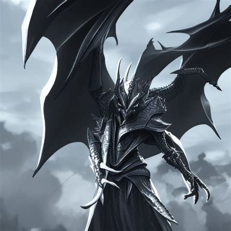 White Dragonborn With Silver Wings Black Gloves Sown Into His Skin And