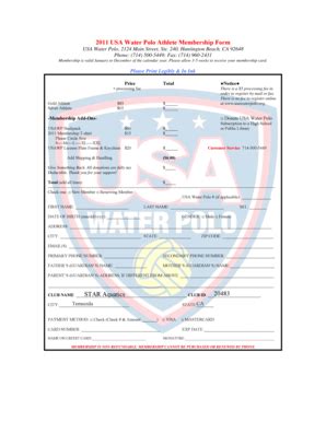 Fillable Online 2011 USA Water Polo Athlete Membership Form STAR