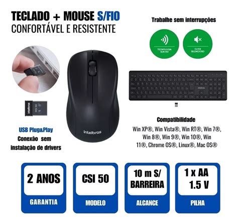 Kit Teclado E Mouse Wireless Sem Fio Intelbras CSI 50 Loja Geek Smart