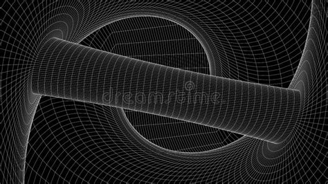 Vortex Vectorperspectief Gebogen Raster Abstracte Tunnel Van Wireframe