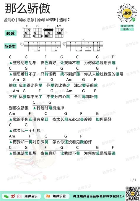 那么骄傲吉他谱 金海心 C调吉他弹唱谱 琴谱网