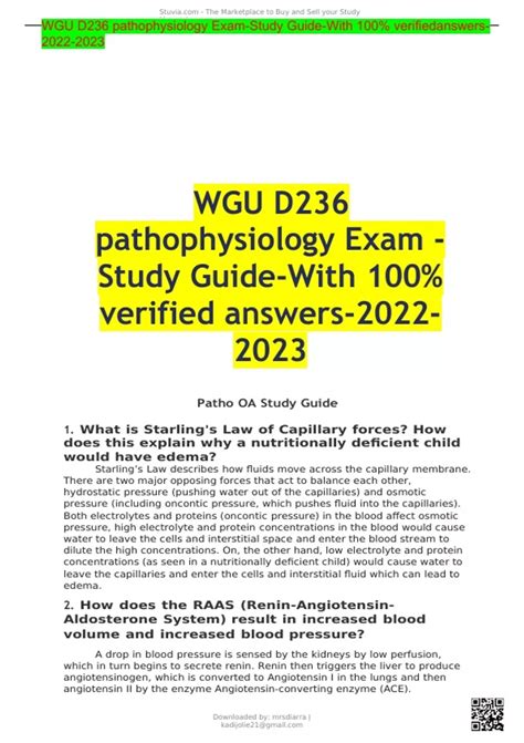 WGU D236 Pathophysiology Exam Study Guide With 100 Verified Answers