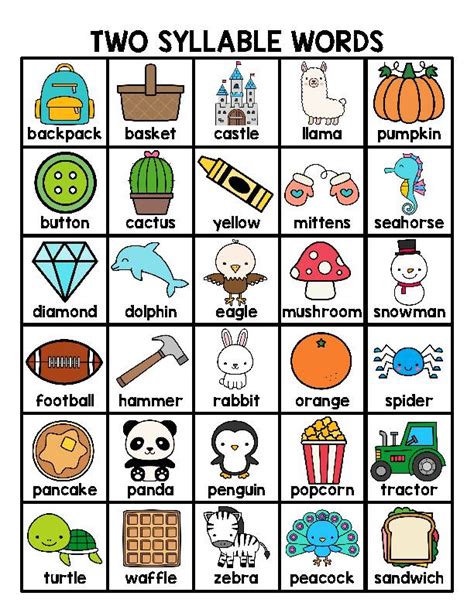 Two Syllable Words Chart Freebie Classful