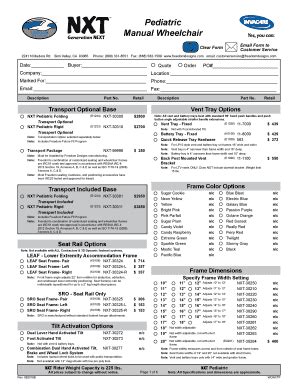 Fillable Online Pediatric Manual Wheelchair Freedom Designs Inc Fax