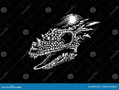 Vector 3D Skull Of Pachycephalosaurus On Black Graphical Illustration