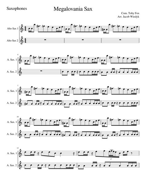 Megalovania Sax Sheet Music For Saxophone Alto Woodwind Duet